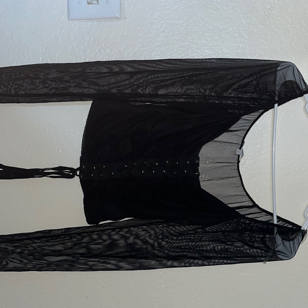 L charlotte russe black mesh front tie shirt, bought it and never wore it